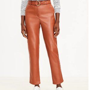 Loft Faux Brown Leather Belted Cropped pants - Petite